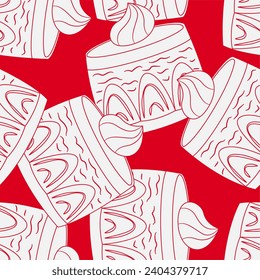 Strawberry shortcake line art seamless pattern. Suitable for backgrounds, wallpapers, fabrics, textiles, wrapping papers, printed materials, and many more.