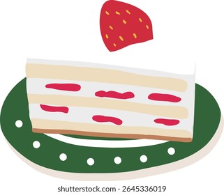 Strawberry Shortcake Slice Illustration | Cute Hand Drawn Dessert Vector