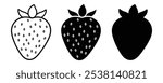 Strawberry silhouette illustrations set, hand drawn botanical outline drawing, monochrome strawberry icon. Doodle of sweet strawberry line art vector icon for food apps and websites.