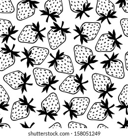 Strawberry silhouette seamless vector pattern. Decorative  background. Black and white berries illustration.