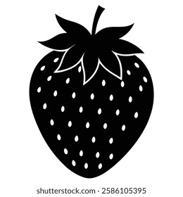 Strawberry Silhouette Vector Art - Black Strawberry Fruit Illustration