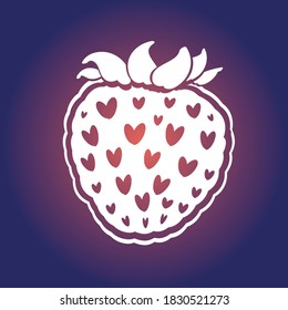 Strawberry silhouette vector on dark background. Seeds with hearts. Print on clothes, postcards, menus, juice, for children's books, for packaging design, coloring