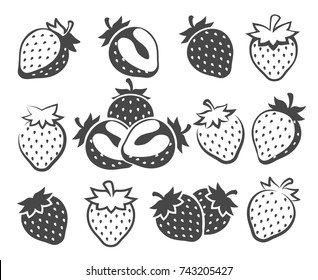 Strawberry silhouettes vector illustration. Organic fresh health dessert strawberries icons