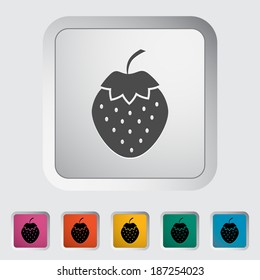 Strawberry. Single flat icon on the button. Vector illustration.