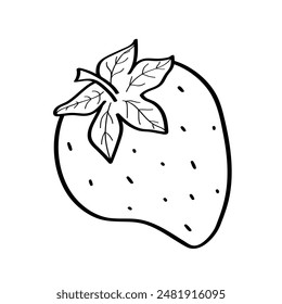 Strawberry sketch icon. Vector illustration of cartoon strawberry berry with leaves, doodle style. Isolated on white.