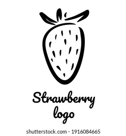 Strawberry sketch logo. Hand drawn ink brush vector illustration isolated on white background. Berry icon for logotype, infographic, website or app design.