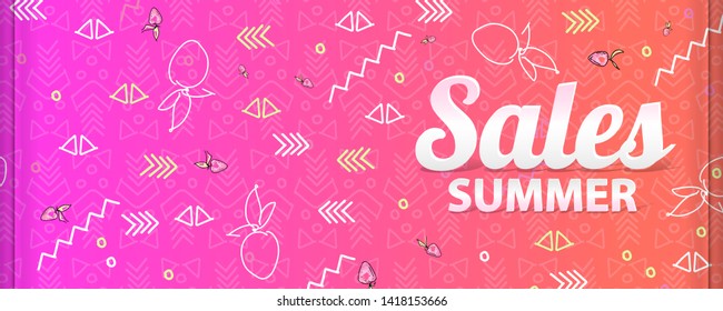 Strawberry sketching pink background on summer time sale summer vector Illustration