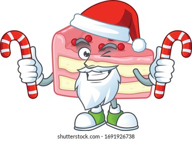 Strawberry slice cake humble Santa Cartoon character having candies