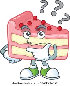 Strawberry slice cake mascot design concept having confuse gesture