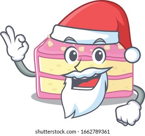 Strawberry slice cake in Santa cartoon character style with ok finger
