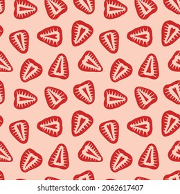 Strawberry slices. Seamless pattern of halves of strawberries. Vector