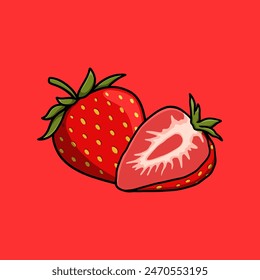 Strawberry and Slices Vector Illustration Clipart