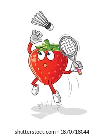 strawberry smash at badminton cartoon. cartoon mascot vector