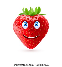 Strawberry with smiling face on white background