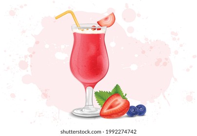 Erdbeersmoothie mit Erdbeeren und unscharfer Beerenvektorgrafik