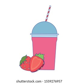 strawberry smoothie cup icon over white background, vector illustration