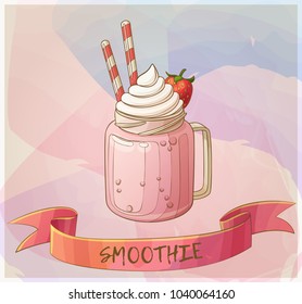 Strawberry smoothie dessert icon. Cartoon vector illustration. Pastel series of berry desserts collection