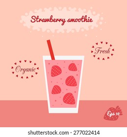 Strawberry smoothie. Element of menu for cafe, bar and restaurant. Healthy juice with berries.