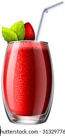 Strawberry smoothie in glass illustration
