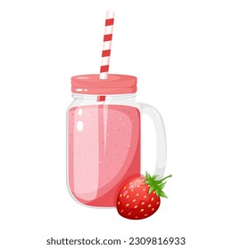 Strawberry smoothie in a glass jar with cap.