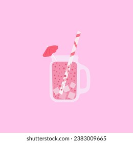 Strawberry smoothie icon on a pink background.