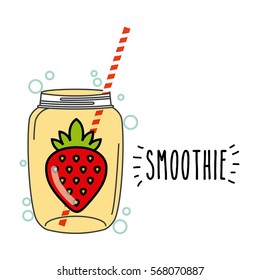 strawberry smoothie icon over white background. colorful design. vector illustration