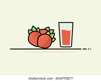 Strawberry smoothie or juice served in a clear glass, with a few strawberries on the side