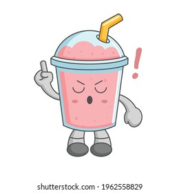 strawberry smoothie kawaii character design style with one finger gesture