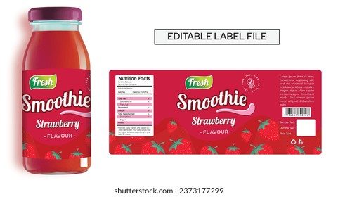 Strawberry Smoothie Label Design Editable Juice Bottle Label Template Printable Product Label Design for Strawberry Smoothie Healthy Fruit Juice with mockup vector file