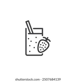 Strawberry smoothie line icon. linear style sign for mobile concept and web design. Strawberry milkshake glass outline vector icon. Symbol, logo illustration. Vector graphics