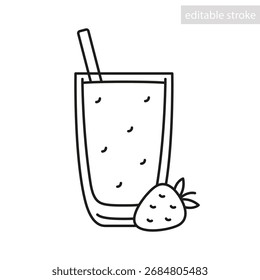 Erdbeer-Smoothie-Liniensymbol. Vektor einzeln auf weißem Hintergrund, bearbeitbarer Strich