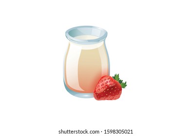 Strawberry smoothie or milkshake in jar decorated vector illustration isolated on white Background