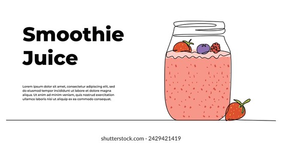 Suavizado de fresa con diseño de línea continua. Concepto de diseño de menú de bebidas del restaurante. Elementos decorativos dibujados sobre un fondo blanco.