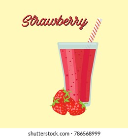 strawberry smoothie in plastic cup with strawberry fruit, vector illustration