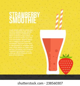 Strawberry smoothie vector concept. Menu element for cafe or restaurant with energetic fresh drink made in flat style. Fresh juice for healthy life. Organic raw shake. 