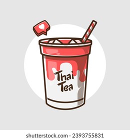 Strawberry Smoothies, a Variant of Thai Milktea. Food and Beverage Vector Illustration.