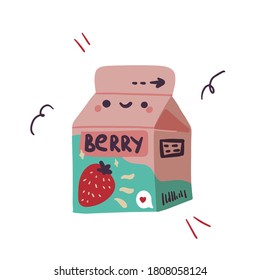 Strawberry soda Cartoon drink box illustration. Hand drawn colored trendy vector illustration. Kawaii food design. 