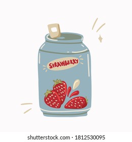 Strawberry soda Cartoon drink box illustration. Hand drawn colored trendy vector illustration. Kawaii food design. 