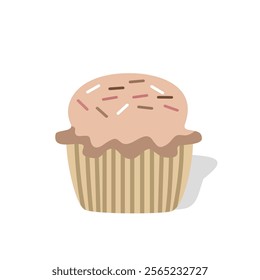 A strawberry soft muffin. Soft cake. Cupcake with messes on top.