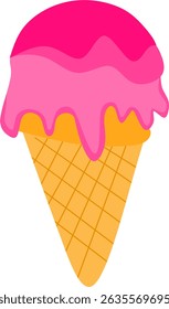 Strawberry soft serve ice cream in a waffle cone on a transparent background. 