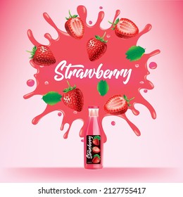 Strawberry splash juice bottle tropical fruits design vector illustration