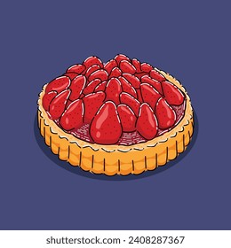 strawberry sponge cake illustration design vector in a purple background