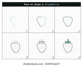 Erdbeere Schritt für Schritt, Vektorlinien-Zeichnungsanweisungen
