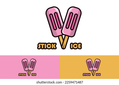 Strawberry Stick Ice Cream vector illustration. Summer sweet food icon concept. Dessert icon logo. Summer ice cream sticks vector design. Strawberry ice-cream dessert on wooden stick logo.