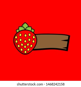 strawberry sticker or label in comic cartoon style. vector illustration