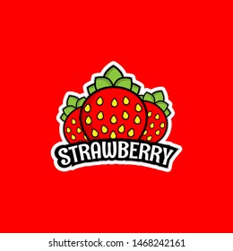 strawberry sticker or label in comic cartoon style. vector illustration