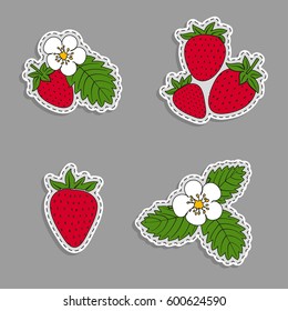 Strawberry sticker set, vector berry labels collection