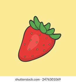 A Strawberry Sticker Vector Cute Illustration