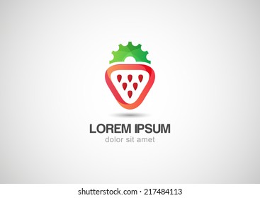 strawberry with stylized gear leaf, vector logo design template.