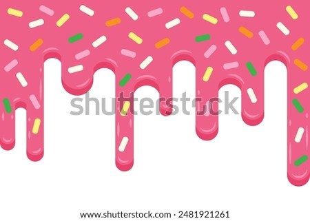 Strawberry and sugar flakes drops border cartoon.